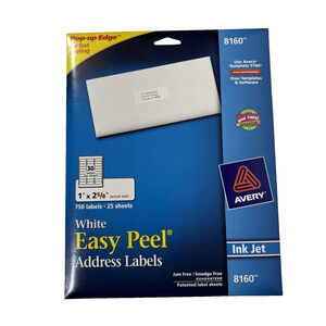 Avery 8160 Easy Peel Address Labels 1" x 2 5/8" 25 Sheets 750 Labels NEW